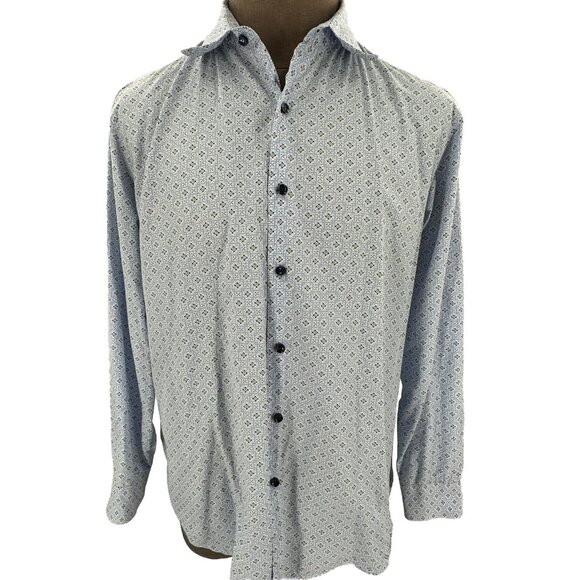Tasso Elba Men's Shirt Button Front Long Sleeve Blue White Print Cotton XL - Picture 1 of 5